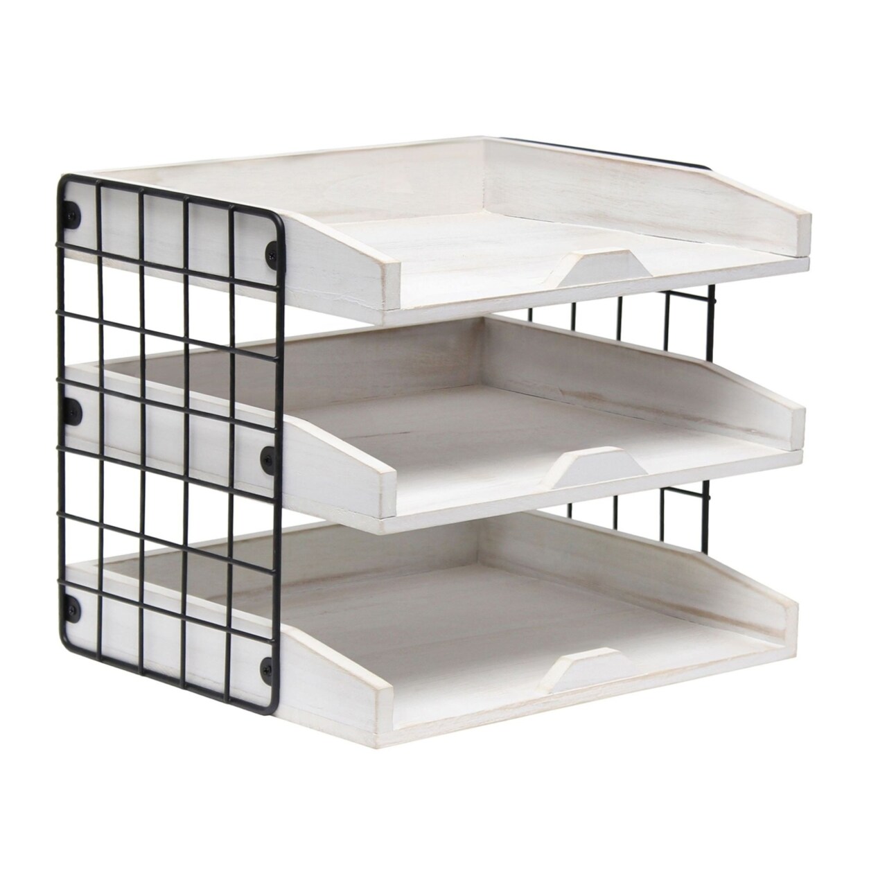 Elegant Designs Home Office Wood Desk Organizer Mail Letter Tray with 3 Shelves, White Wash